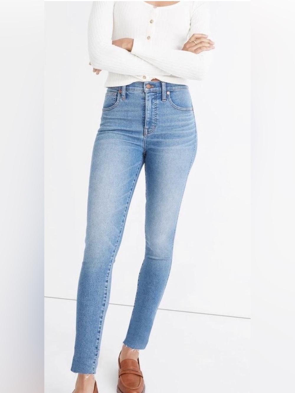 Madewell Light Blue High-Rise Skinny Jeans with Raw Hem